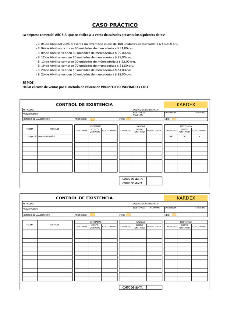 Existencia Mínima en Kardex de ABC S.A. | PDF