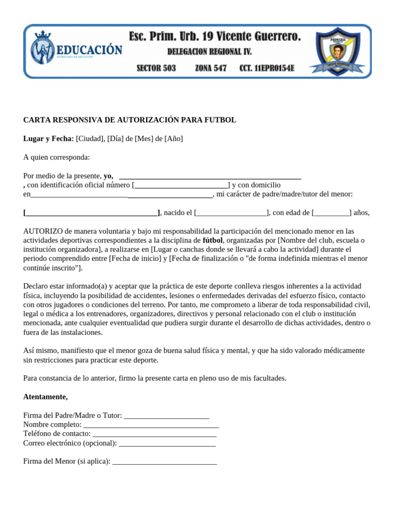 Carta Responsiva para Fútbol | PDF