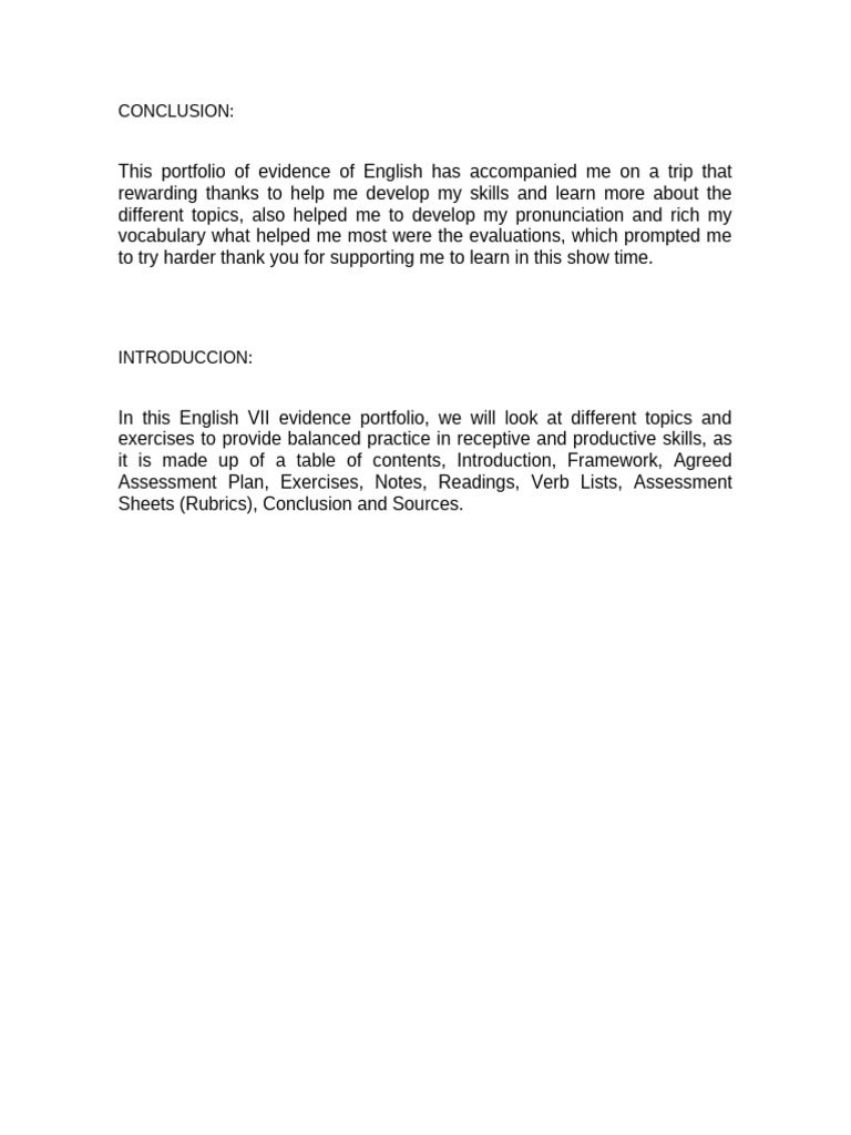 English VII Portfolio Conclusion | PDF