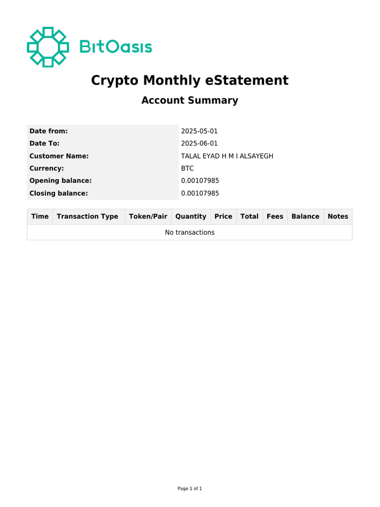 Crypto Statement Jun 2025 BTC 1 | PDF