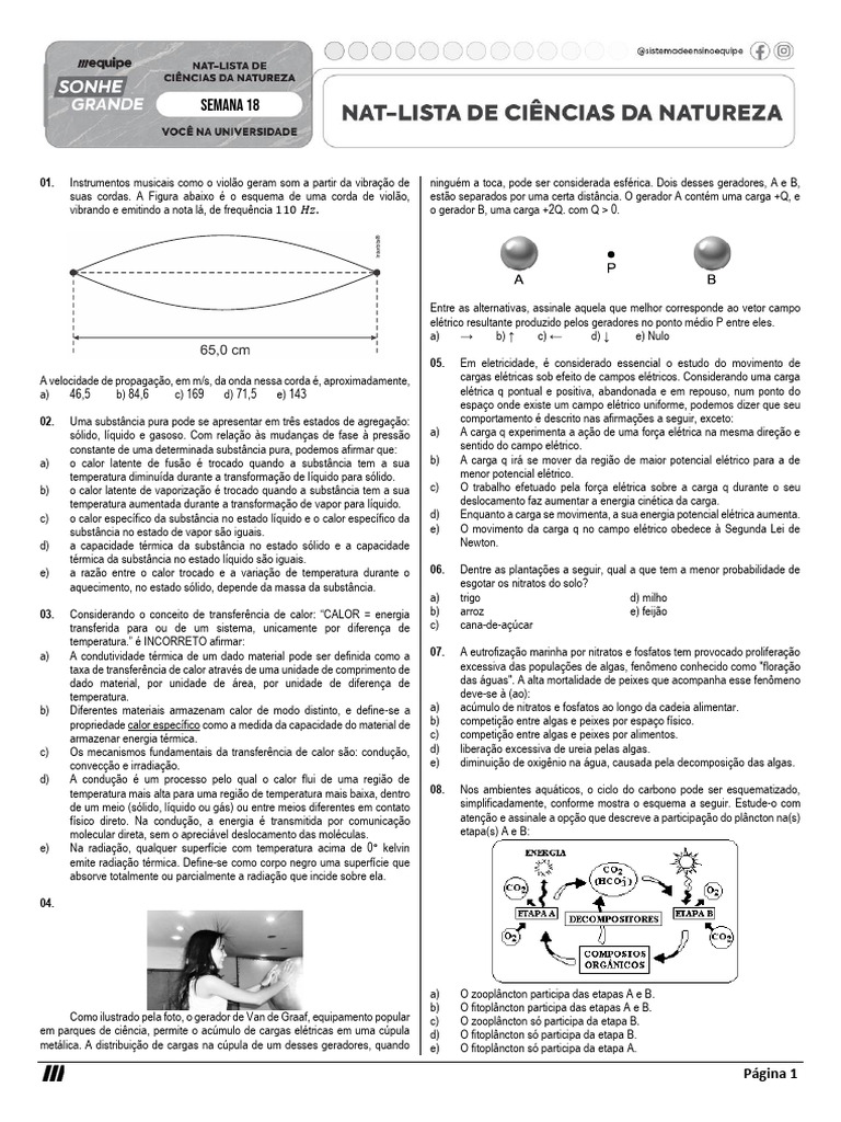 Semana 18 - Nat-Lista de Ciências Da Natureza | PDF | Calor | Temperatura