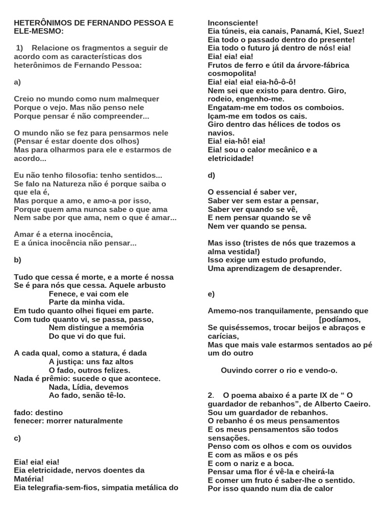 Heterônimos de Fernando Pessoa: Análise Poética | PDF