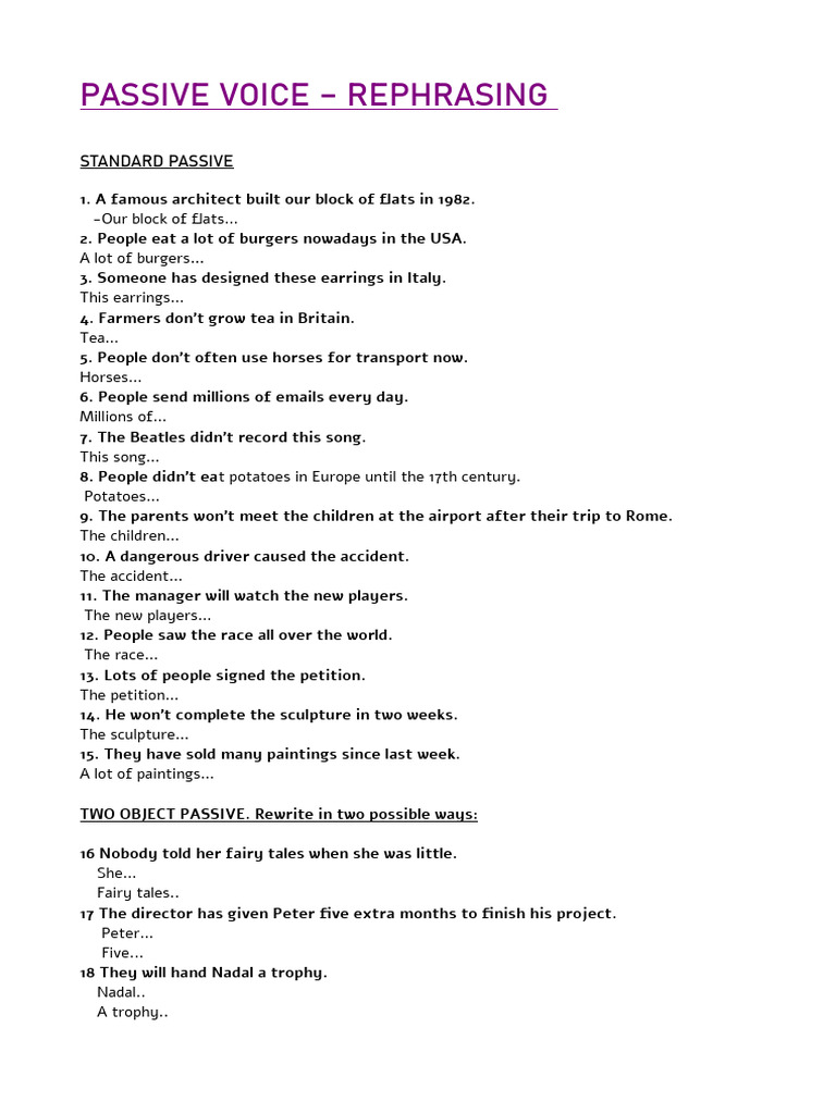 Mastering Passive Voice Rephrasing | PDF