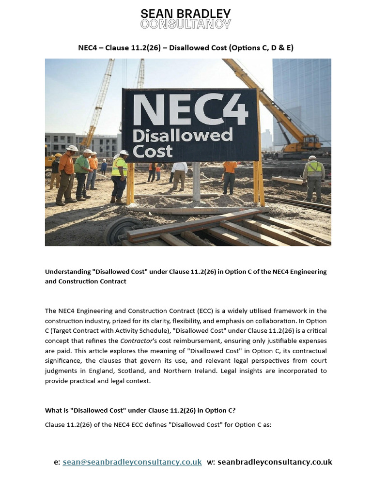Understanding NEC4 Clause 11-2-26 Disallowed Cost 1744583252 | PDF ...