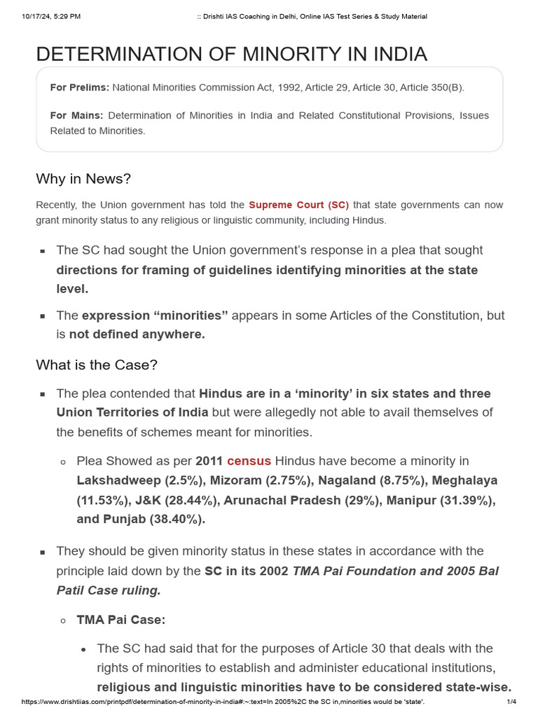 Understanding Minority Status in India | PDF | Minority Group | Government