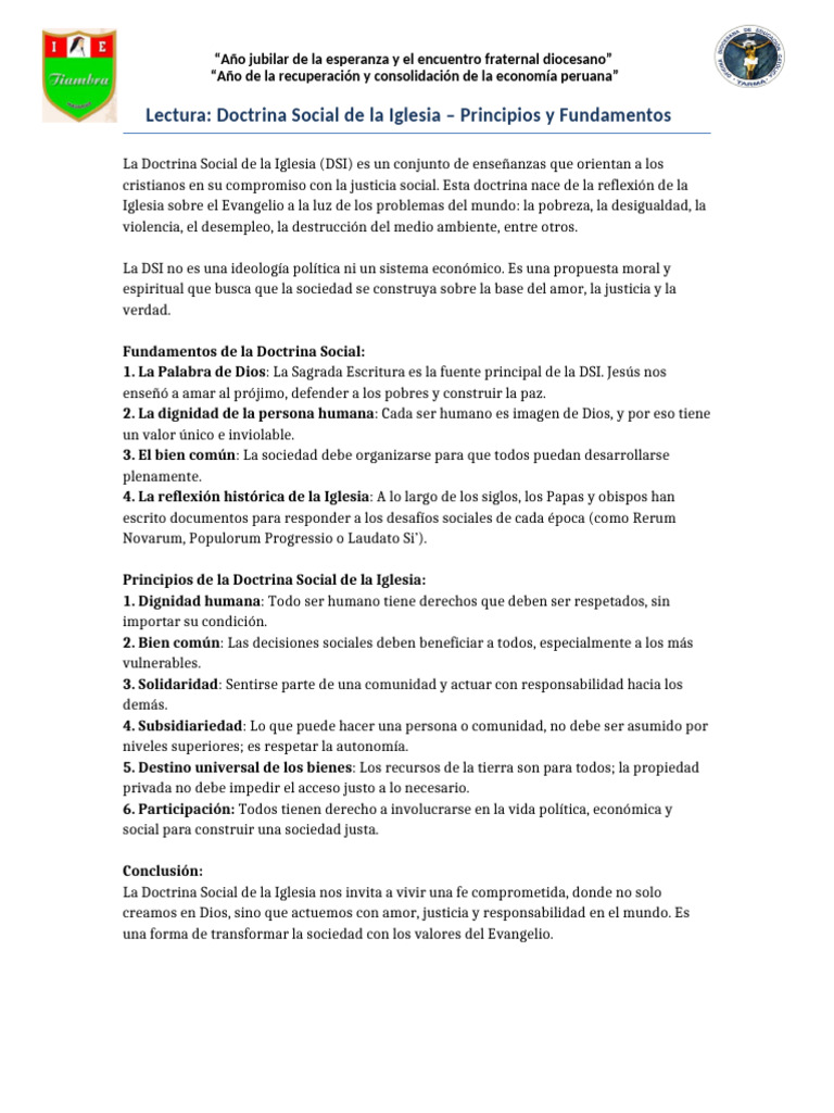 Lectura de La Doctrina Social de La Iglesia | PDF | Doctrina social ...