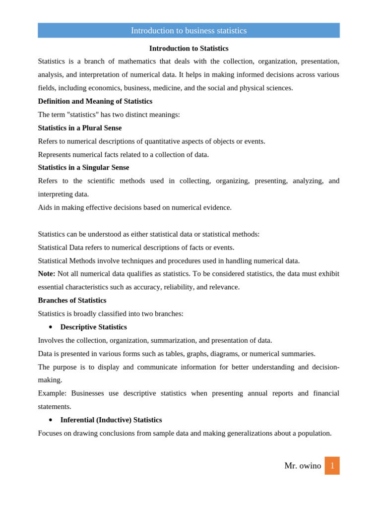 Overview of Statistical Concepts and Methods | PDF | Mean | Statistics