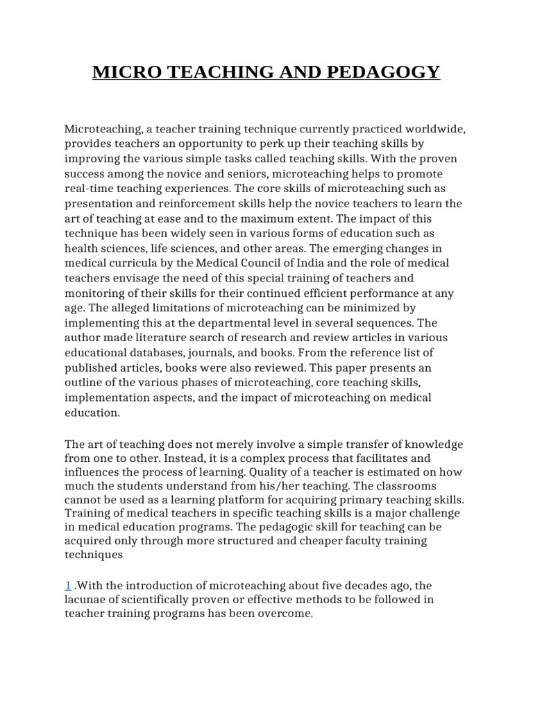 Micro Teaching And Pedagogy Pdf Pedagogy Teachers