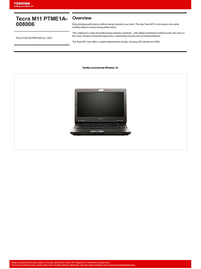 Tecra m11 PTME1A 008006 Specsheet 4196 | PDF | Usb | Laptop