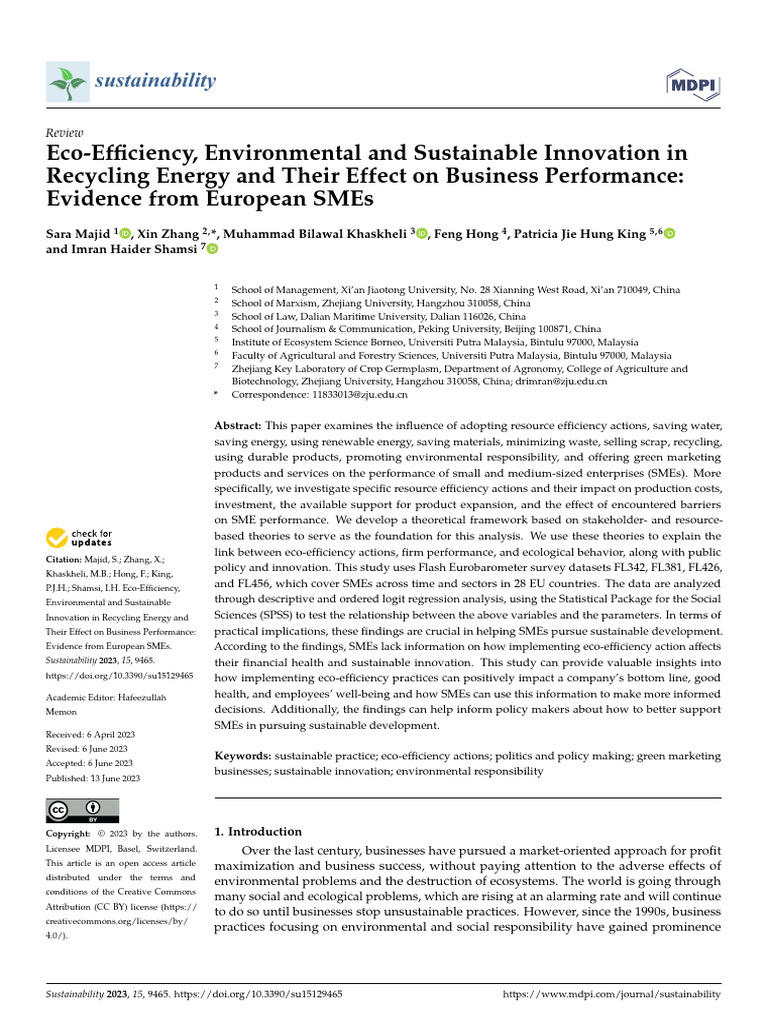 Eco-Efficiency Impact on SMEs Performance | PDF | Efficient Energy Use ...