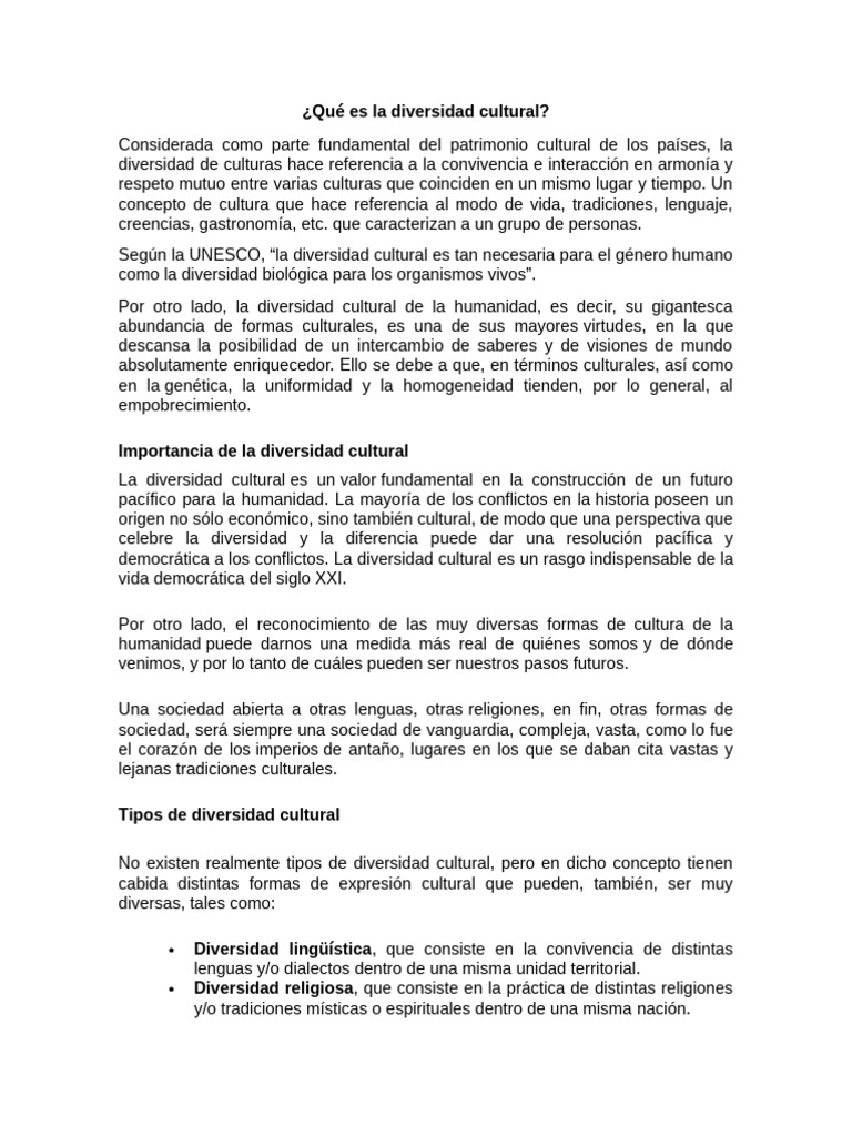 Importancia de la Diversidad Cultural | PDF | Sociedad | Etnicidad
