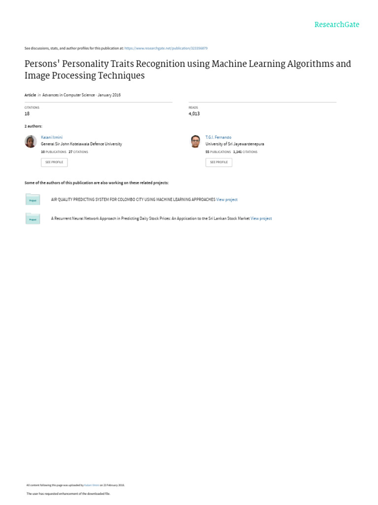 Persons’ Personality Traits Recognition Using Machine Learning | PDF ...