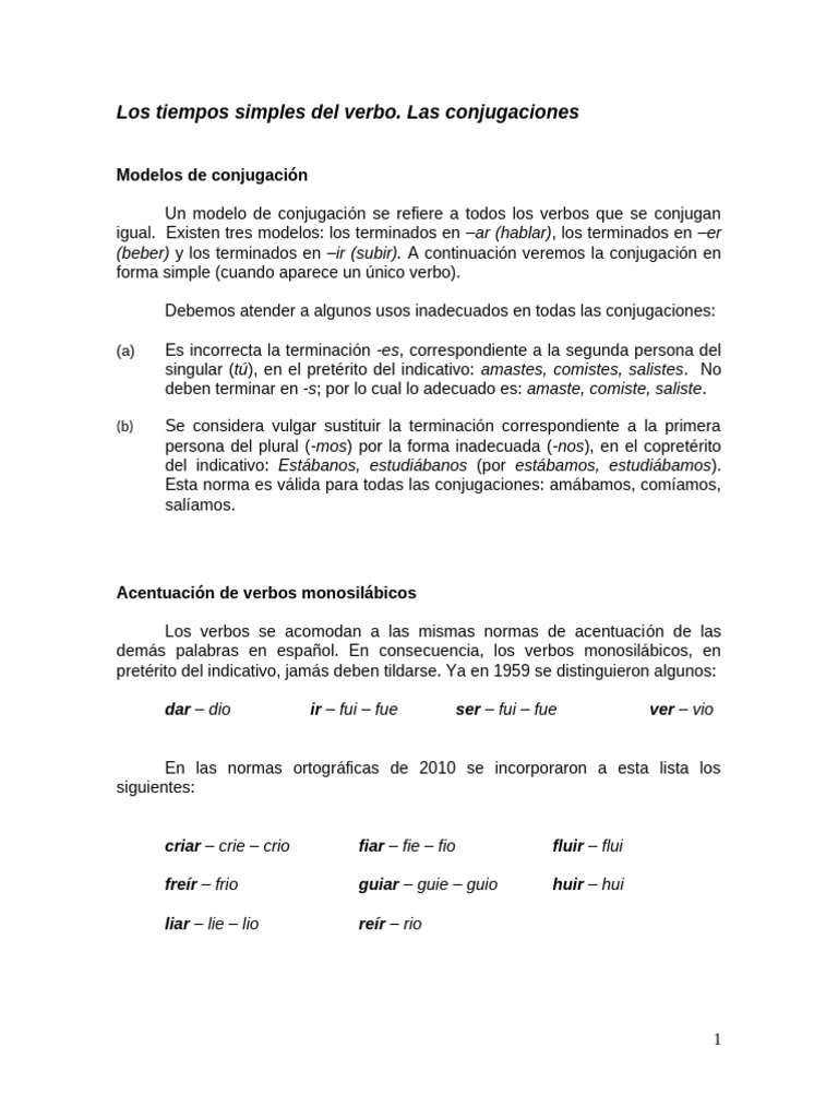 2.el Verbo. Primera Conjugación | PDF | Verbo | Lingüística