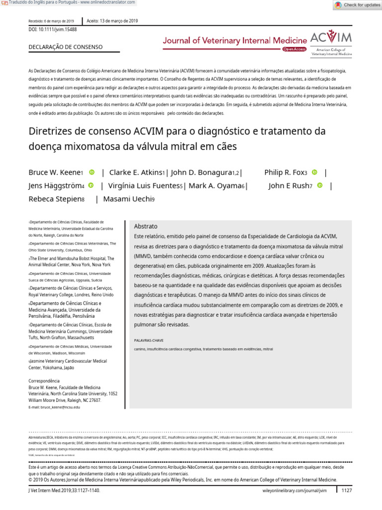 Diretrizes ACVIM: Doença Mitral em Cães | PDF | Teste clínico | Coração