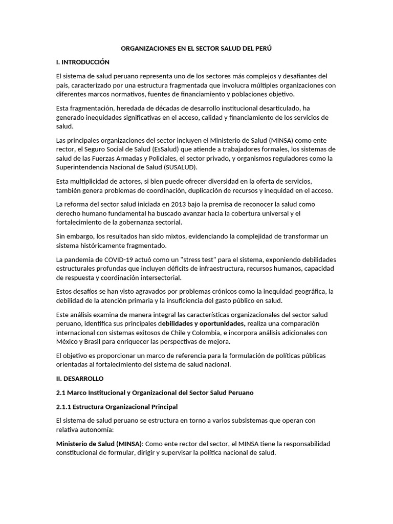 Rectoria y Organización del Sistema de Salud en Perú | PDF | Hospital ...