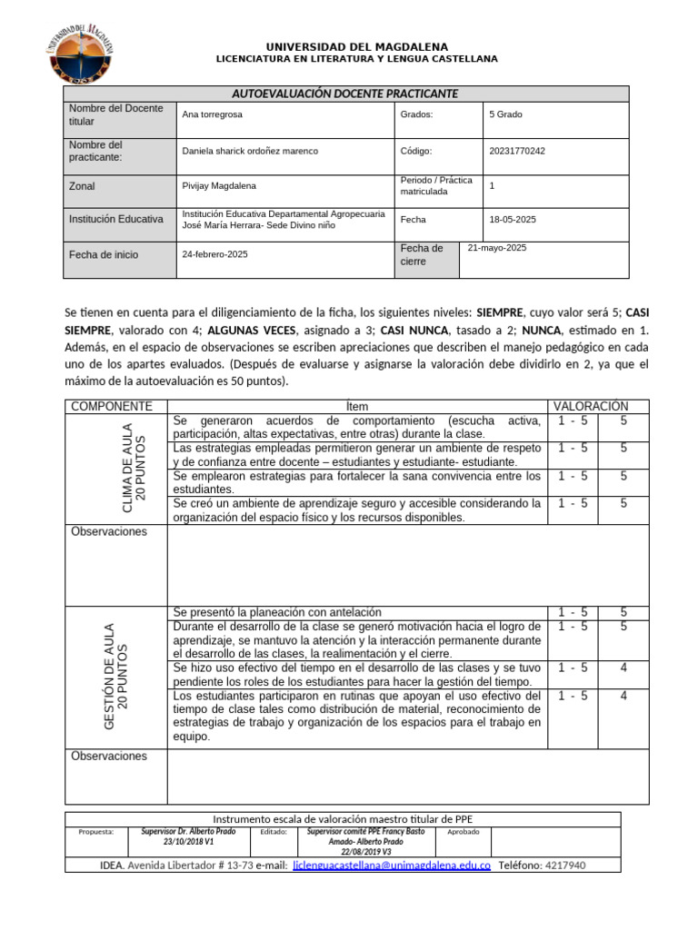 Evaluación Docente Daniela 1 | PDF | Salón de clases | Aprendizaje