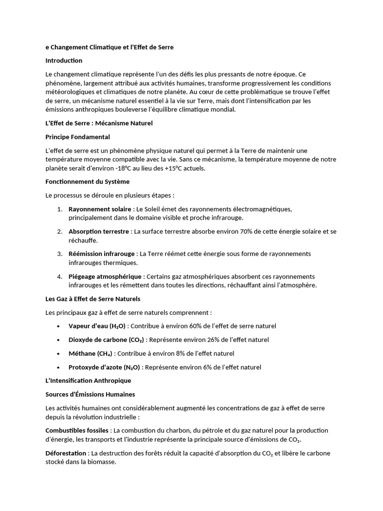 Changement Climatique et Effet de Serre | PDF | Effet de serre | Gaz à ...