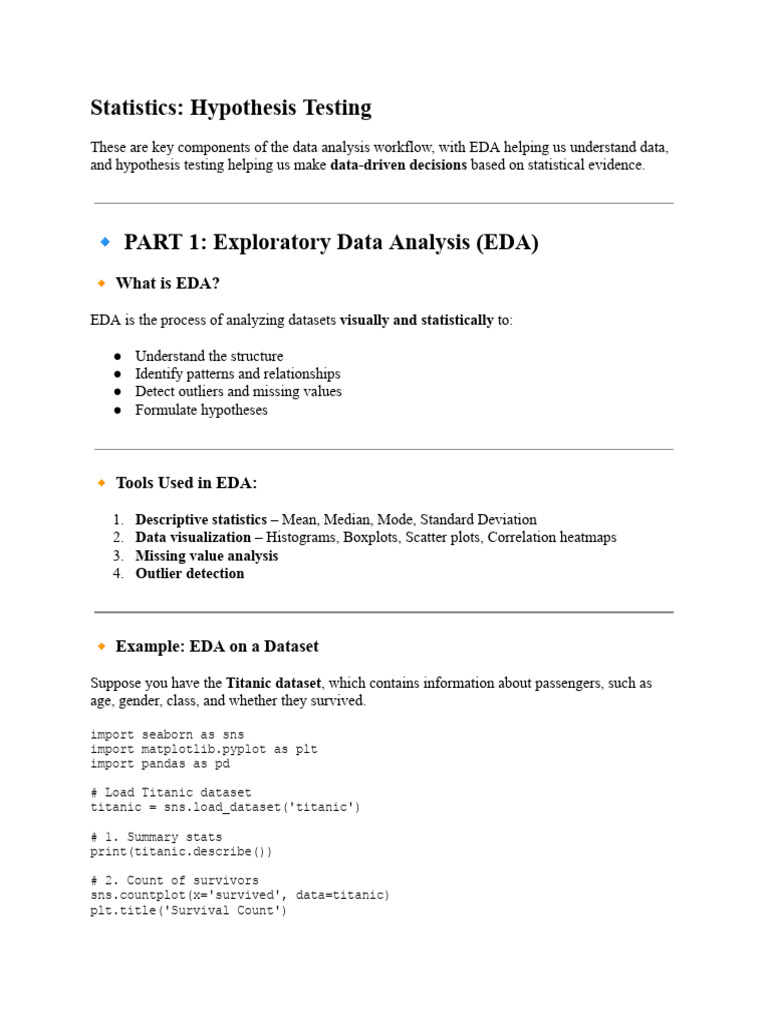 EDA and Hypothesis Testing Guide | PDF | P Value | Chi Squared Test