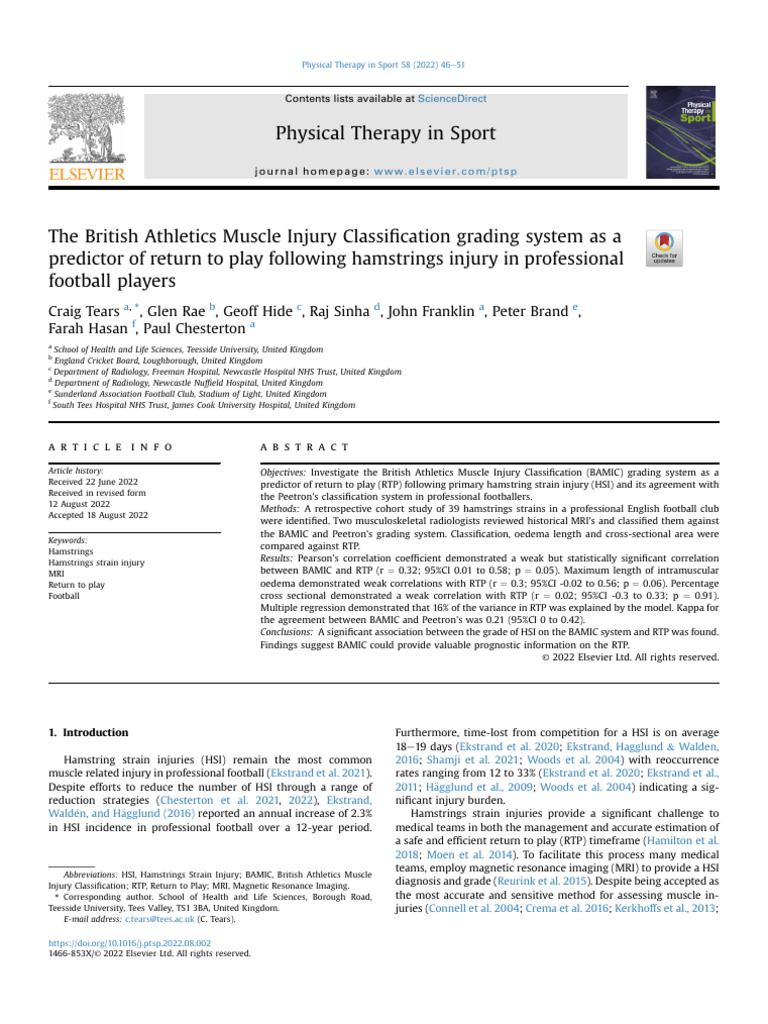 BAMIC Grading and Return to Play in Football | PDF | Errors And ...