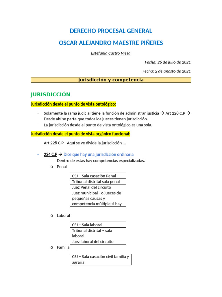 Jurisdicción y Competencia en Derecho Procesal | PDF | Jurisdicción ...