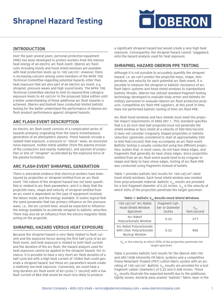 Arc Flash Shrapnel Hazard Testing Results | PDF | Personal Protective ...