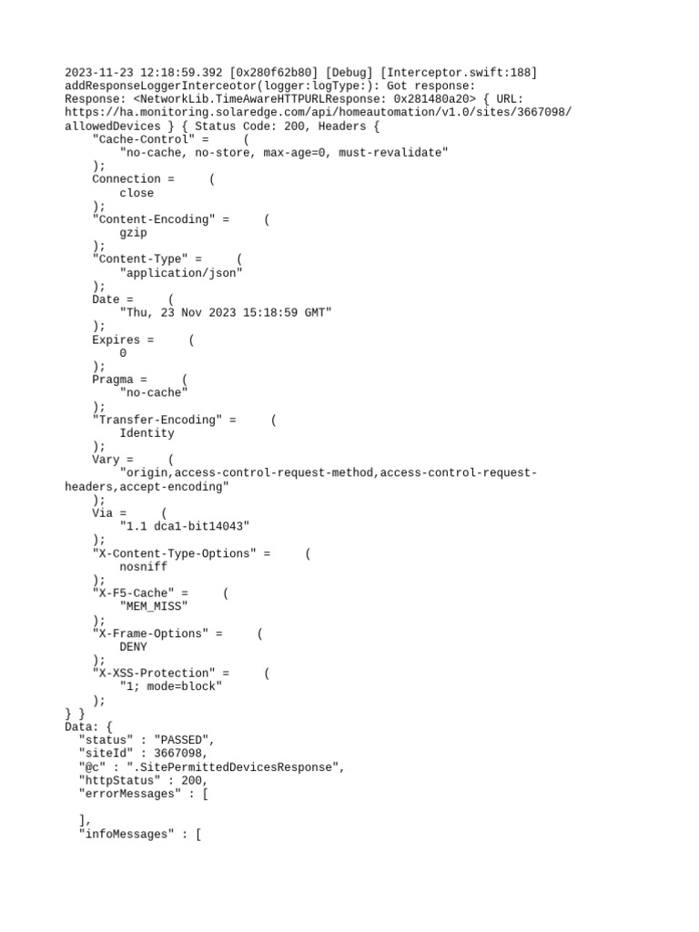 SolarEdge API Response Logs | PDF | Http Cookie | Ios