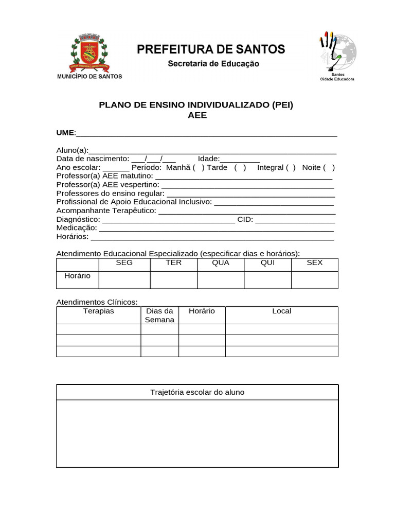 Plano de Ensino Individualizado AEE | PDF | Comportamento | Aprendizado