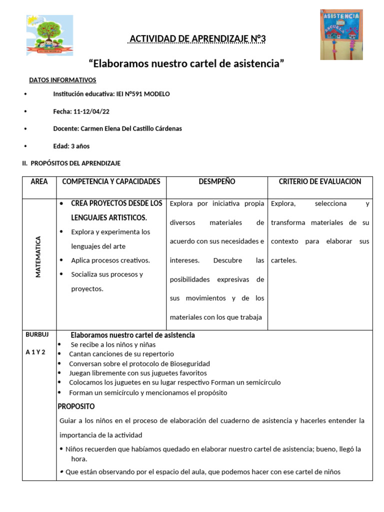 Cartel de Asistencia Infantil: Actividad 3 | PDF | Aprendizaje ...