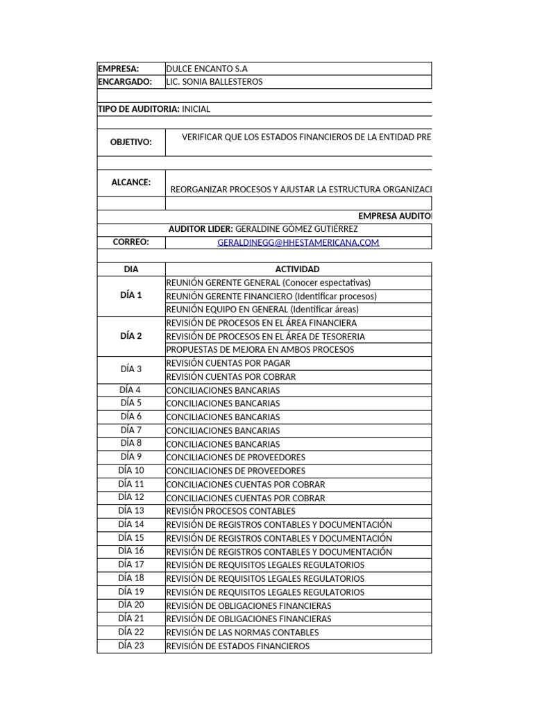 Plan de Auditoria | PDF | Auditoría | Contabilidad