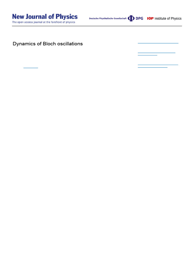 Dynamics of Bloch Oscillations Analysis | PDF | Classical Mechanics ...
