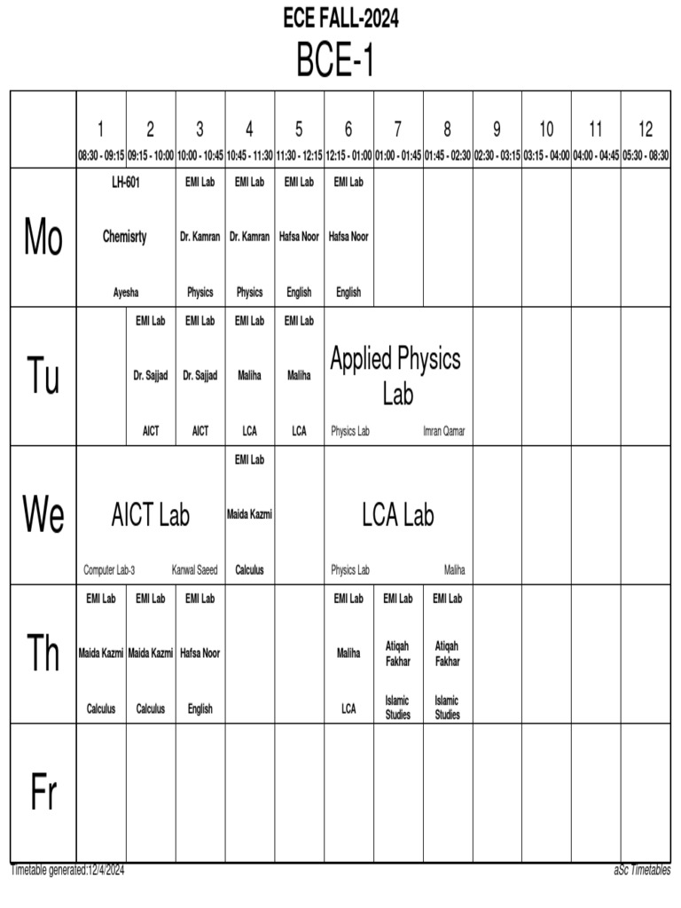 ECE Fall 2024 Timetable Overview | PDF | Physical Sciences | Electronics