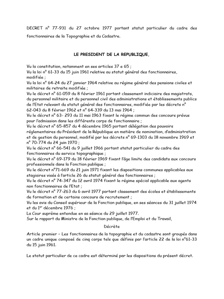 Statut des fonctionnaires du Cadastre | PDF | Gouvernement ...
