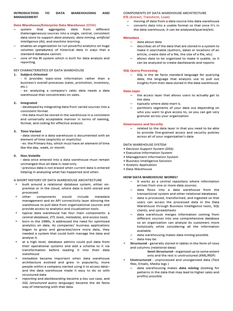 Dw Midterms Notes | PDF | Data Warehouse | Databases