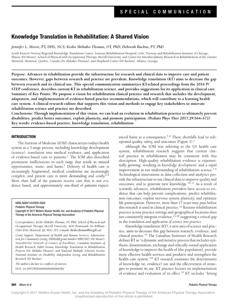 Knowledge Translation in Rehabilitation | PDF | Physical Therapy ...