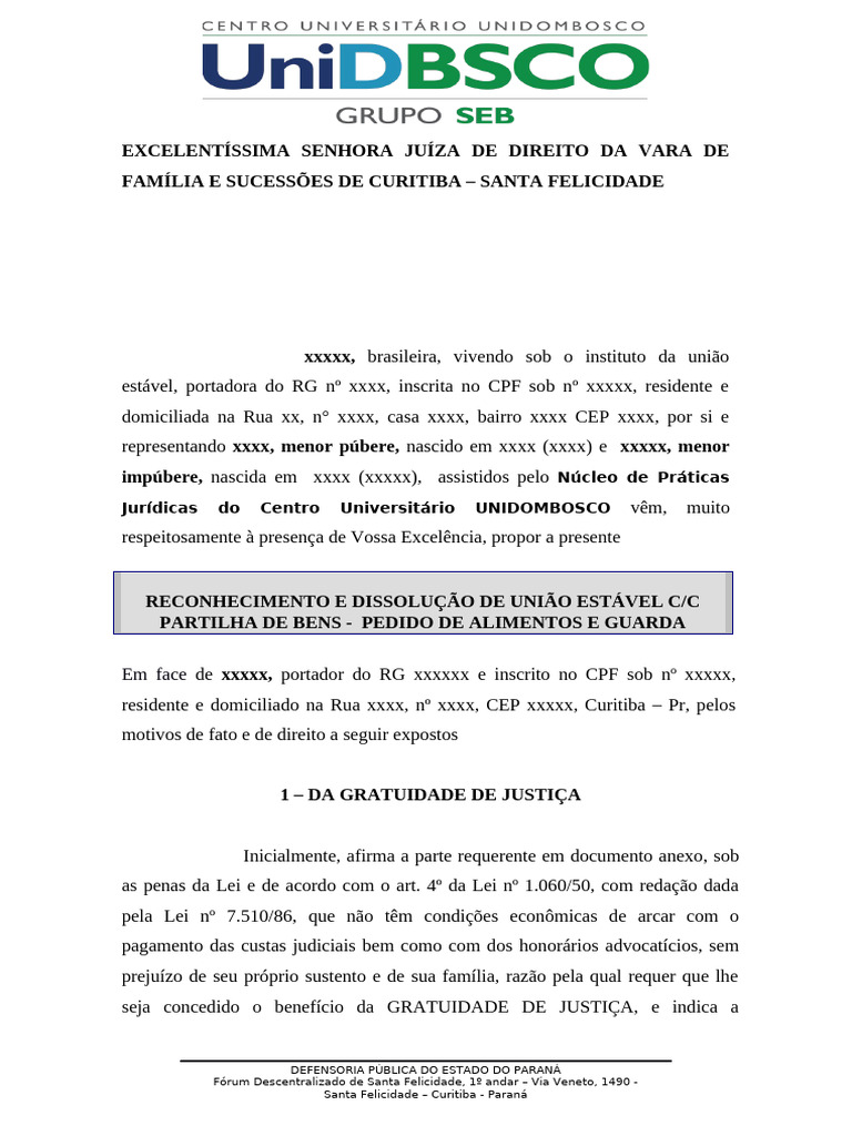 Reconhecimento e Dissolução de União Estável | PDF | União estável ...
