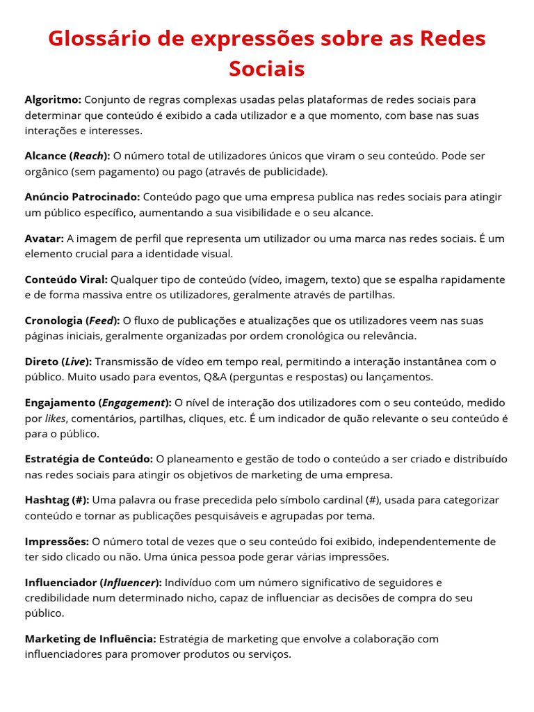 Glossário de Termos de Redes Sociais | PDF | Marketing | Publicidade