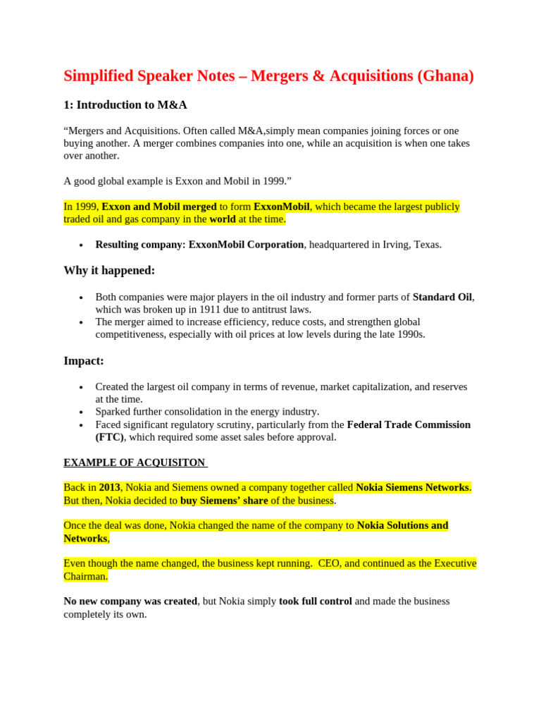 Simplified Speaker Notes | PDF | Mergers And Acquisitions | Takeover