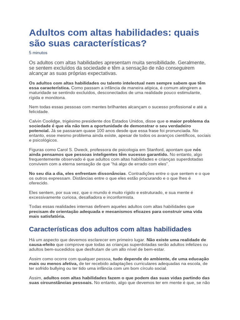 Características Altas Habilidades Adulto | PDF | Superdotados | Realidade