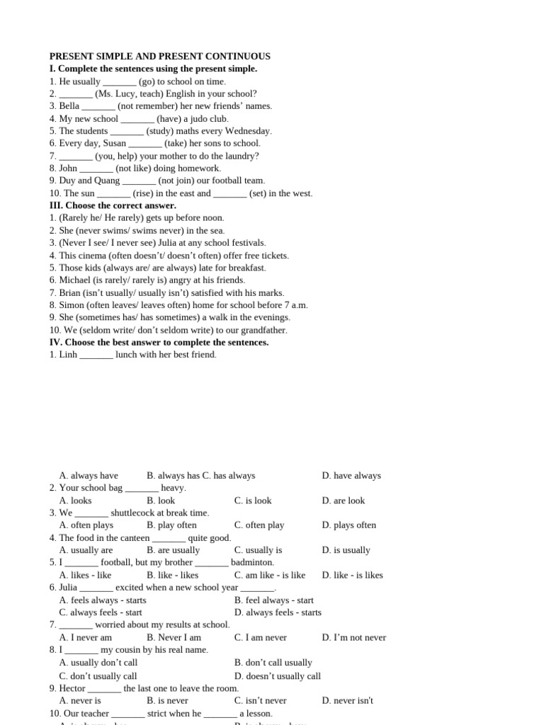 Present Simple and Present Continuous | PDF