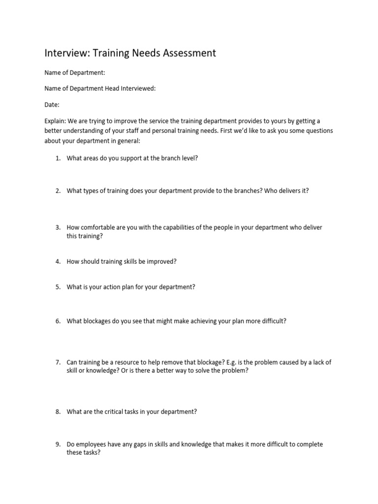 Training Needs Assessment Interview Guide | PDF | Leadership | Behavior ...