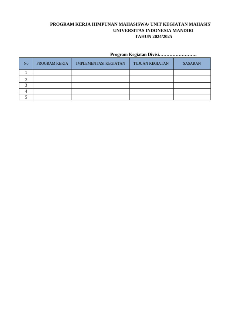Format Proker Ormawa 1 Periode | PDF