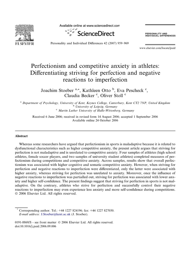 Perfectionism and Anxiety in Athletes | PDF | Perfectionism (Psychology ...