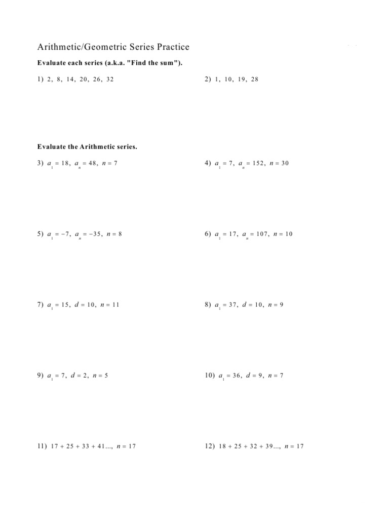 Arithmetic & Geometric Series 2+key | PDF | Arithmetic | Elementary ...