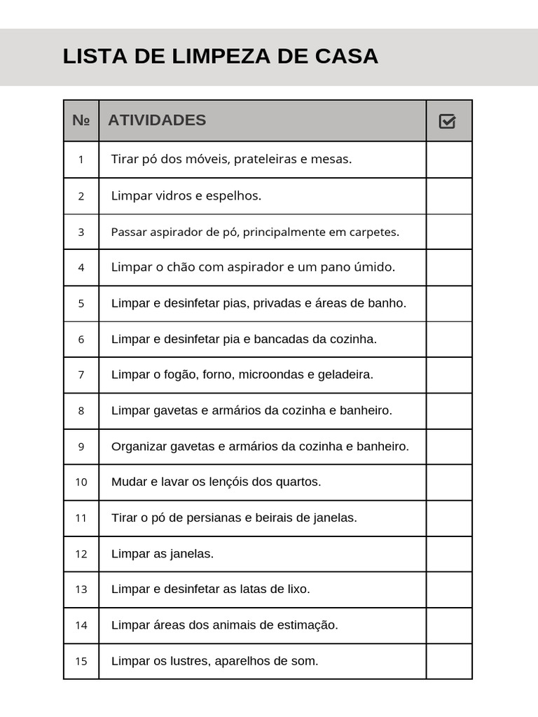 Lista Completa de Limpeza Doméstica | PDF