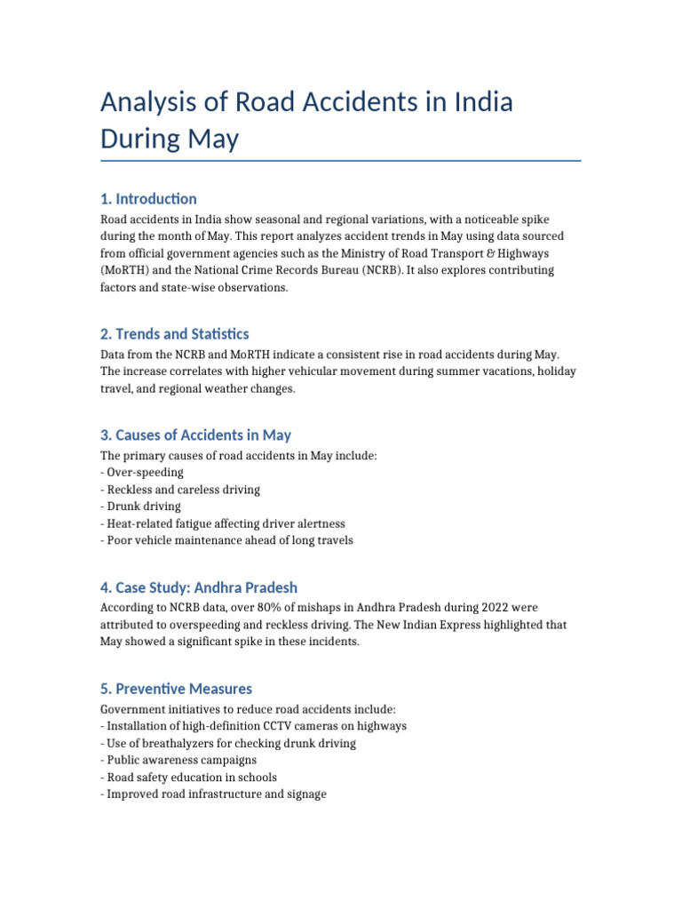 Road Accidents in India During The Month of May | PDF | Traffic ...