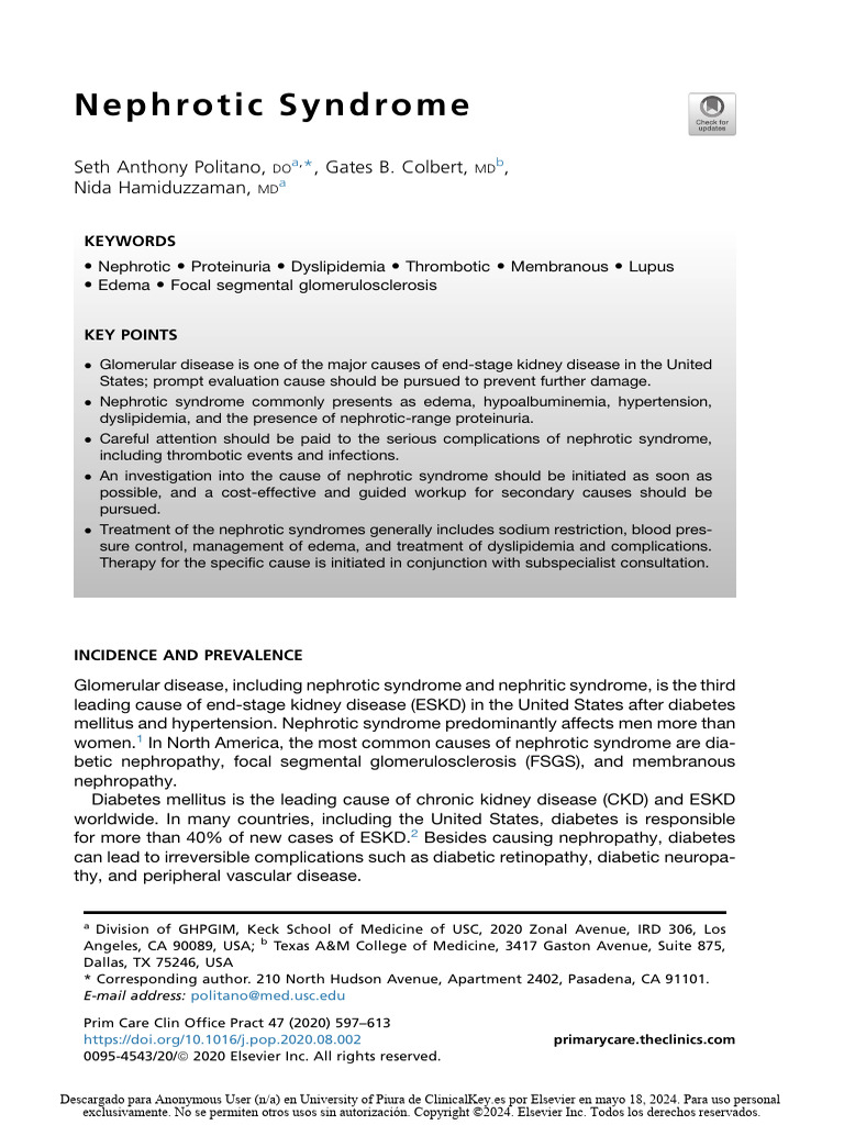 Nephrotic Syndrome Overview and Insights | PDF | Kidney Disease ...