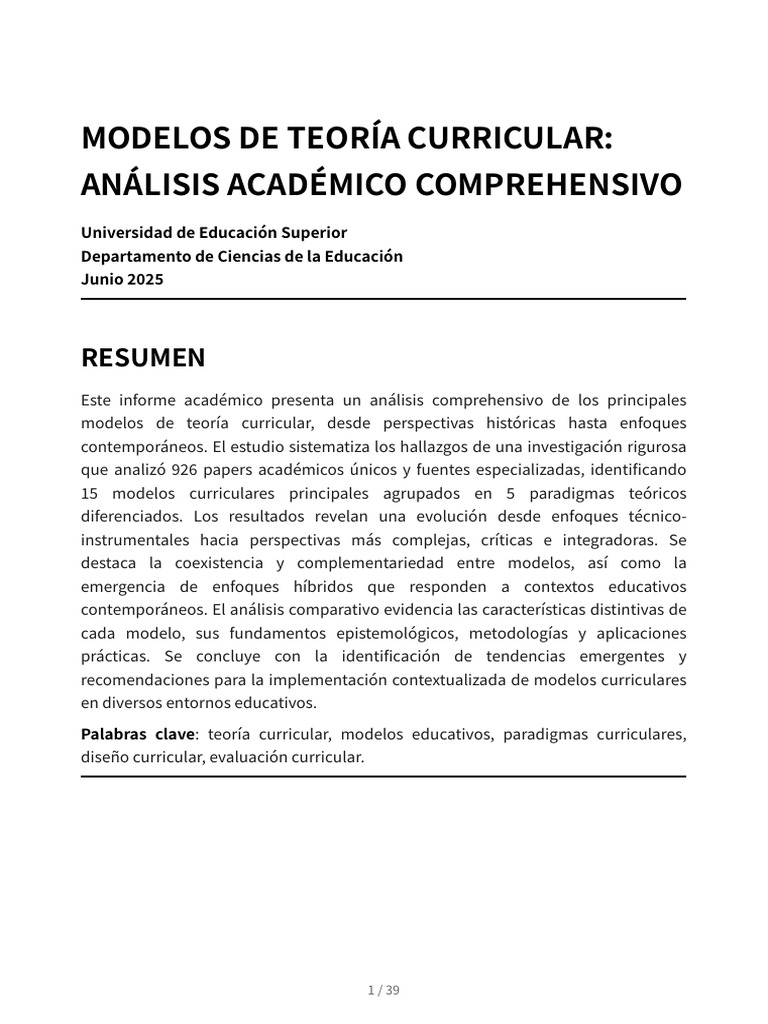 Análisis de Modelos Curriculares 2025 | PDF | Plan de estudios ...