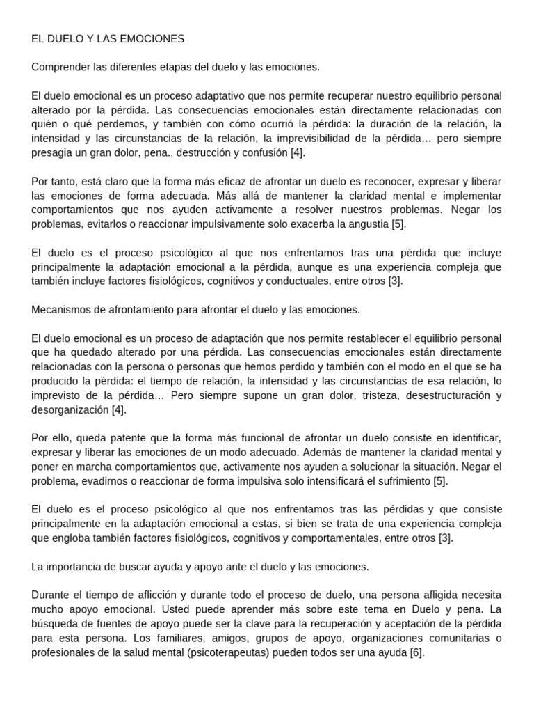 Afrontar el duelo y las emociones | PDF | Dolor | Las emociones