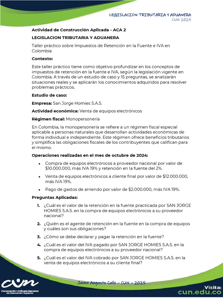 Actividad de Construcción Aplicada - ACA 2 | PDF | Impuesto al valor ...
