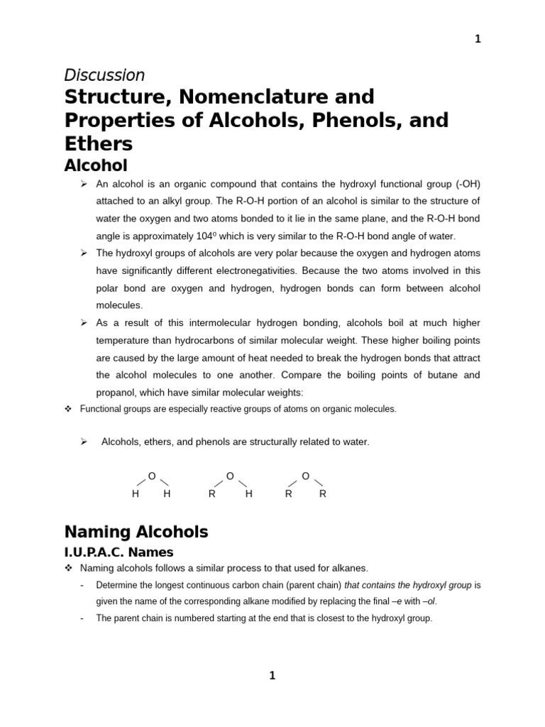 Alcohols, Phenols, and Ethers Overview | PDF | Ether | Functional Group